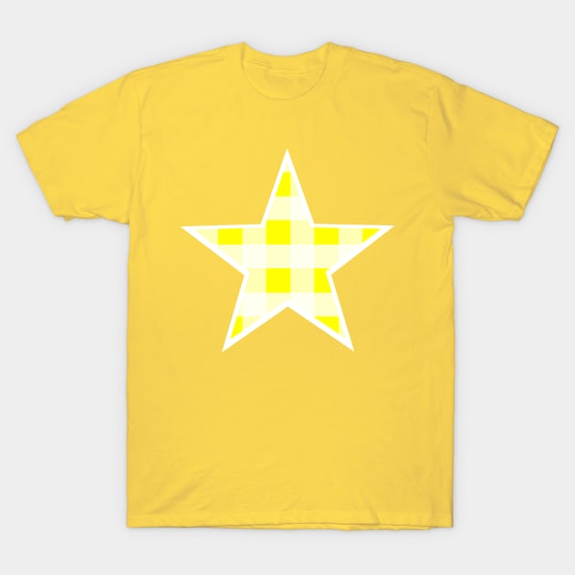 Yellow and White Buffalo Plaid Star T-Shirt by bumblefuzzies